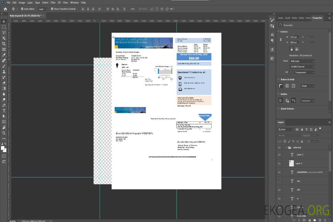 Modèle Word et PDF de facture de services publics du Bureau national de l'électricité du Maroc template